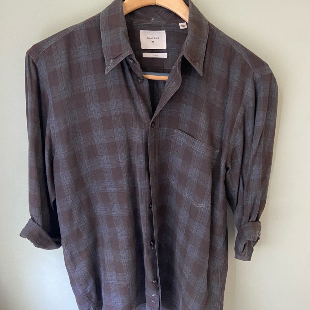Billy Reid L/S, medium standard fit, made in Italy.